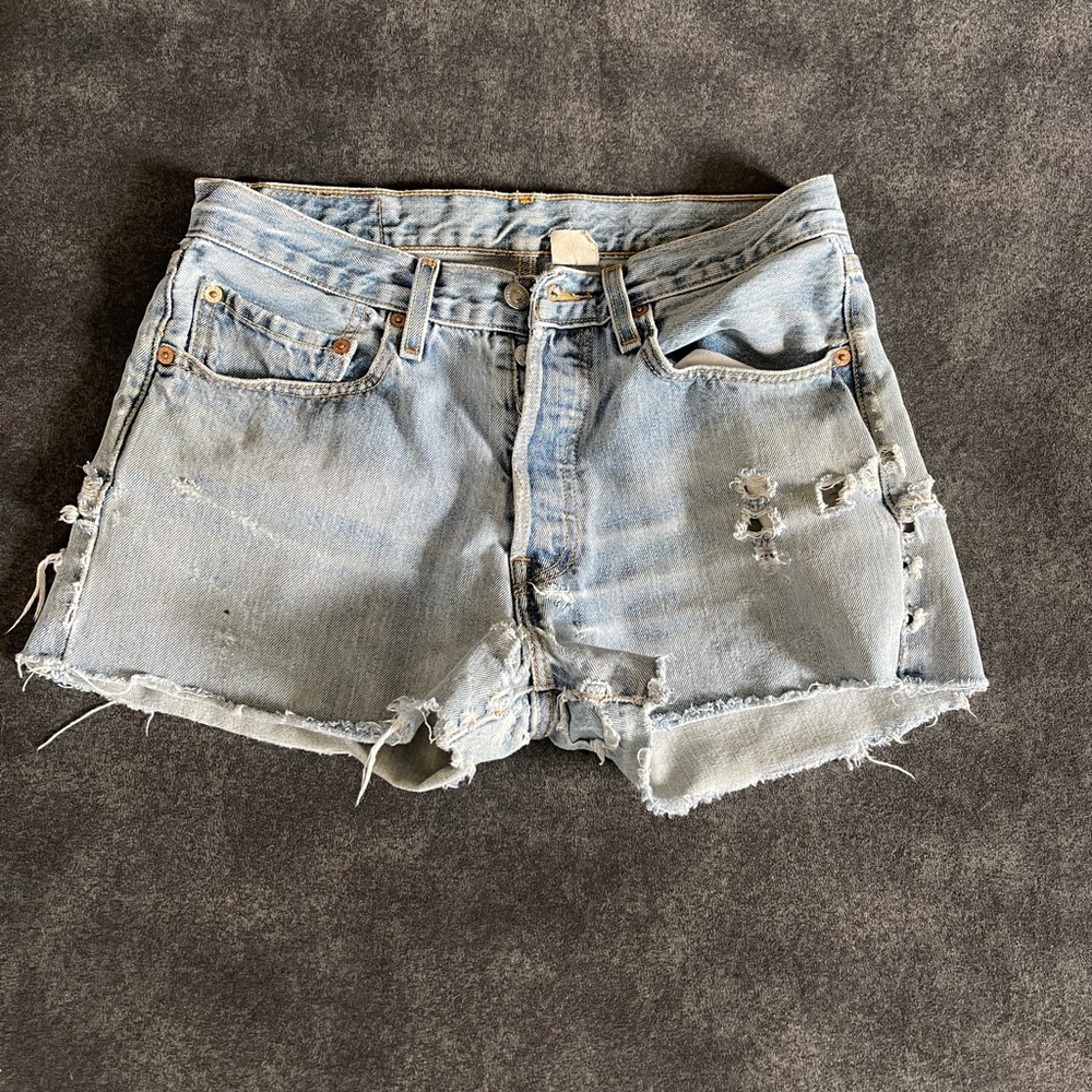 Levi’s Distressed Light Blue Jean Shorts